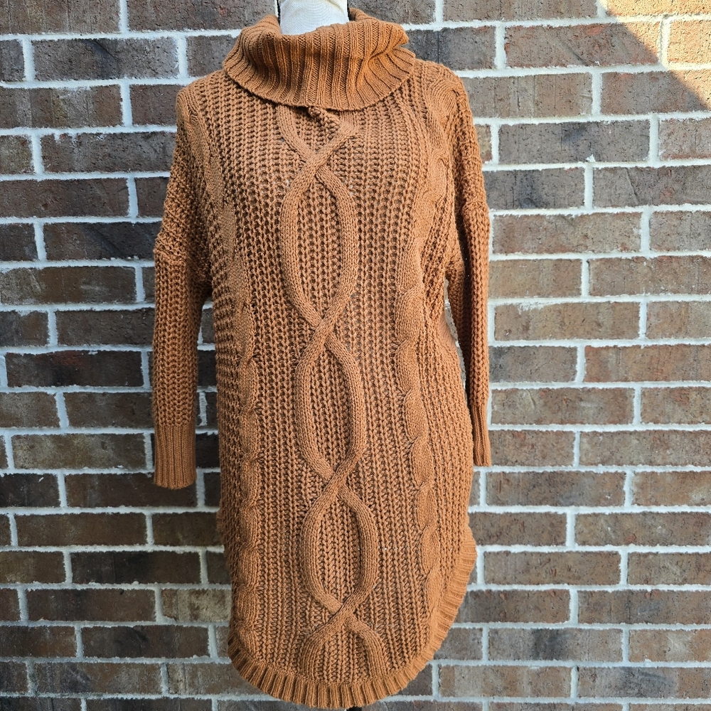 Express Orange Cowl Neck Sweater Dress